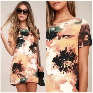 Lulus Camaraderie Orange Print Watercolor Relaxed Fit Shift Dress Women Sz XS